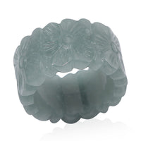 Natural Olmec Jadeite Carved Floral Band Ring (Size 8.0) 42.00 ctw