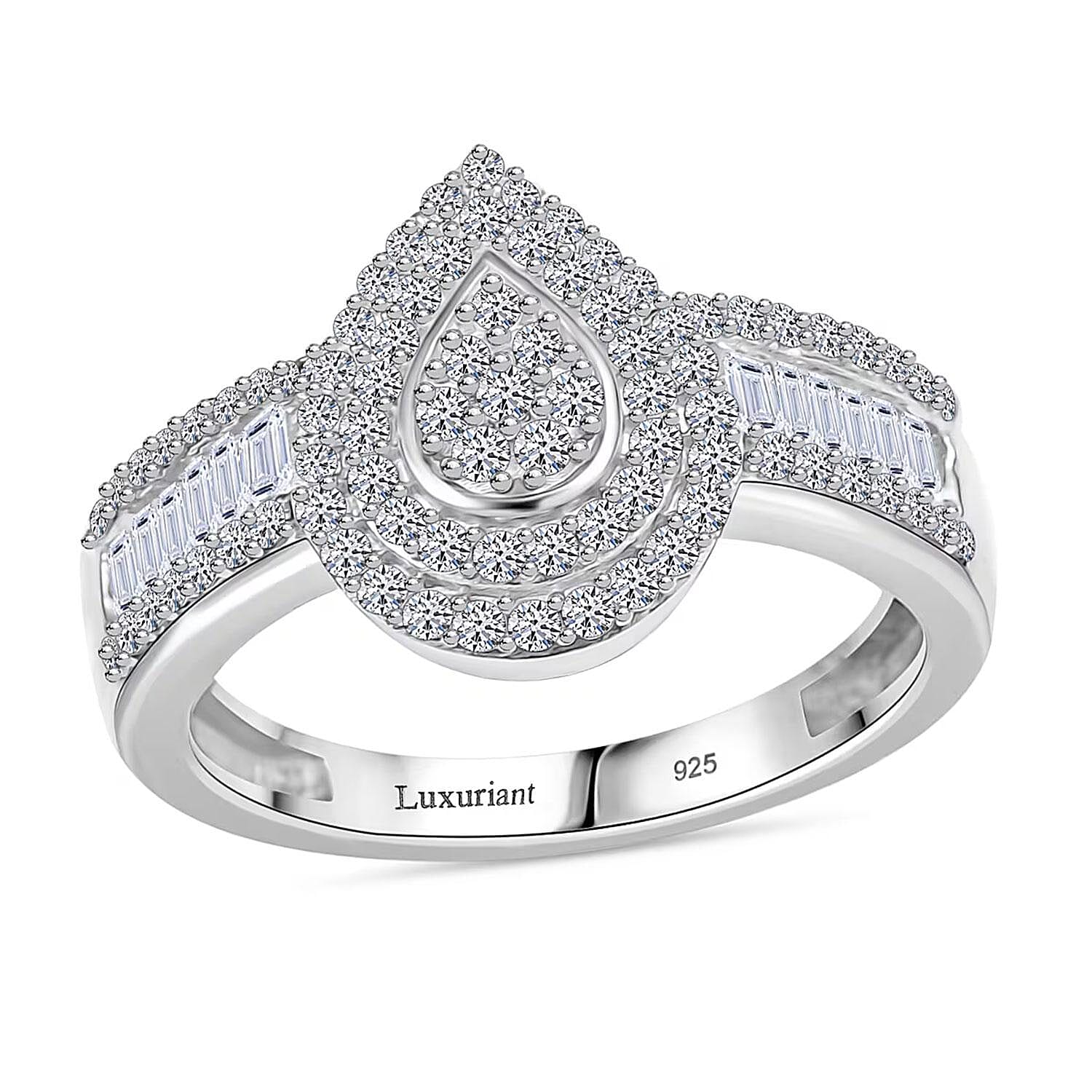 Luxuriant Lab Grown Diamond (G-H, SI) Fancy Ring in Rhodium Over Sterling Silver (Size 10.0) 0.75 ctw