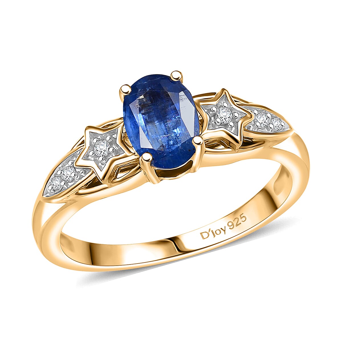 Kashmir Blue Kyanite, White Diamond Ring in 18K Vermeil YG Over Sterling Silver (Size 10.0) 1.10 ctw