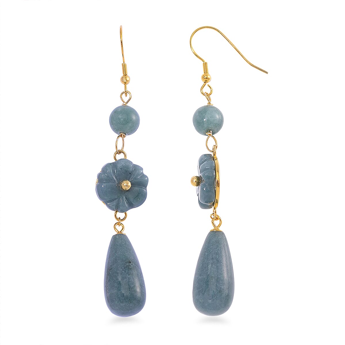 Natural Olmec Jadeite 50.00 ctw Carved Floral Earrings Vermeil YG Over Sterling Silver