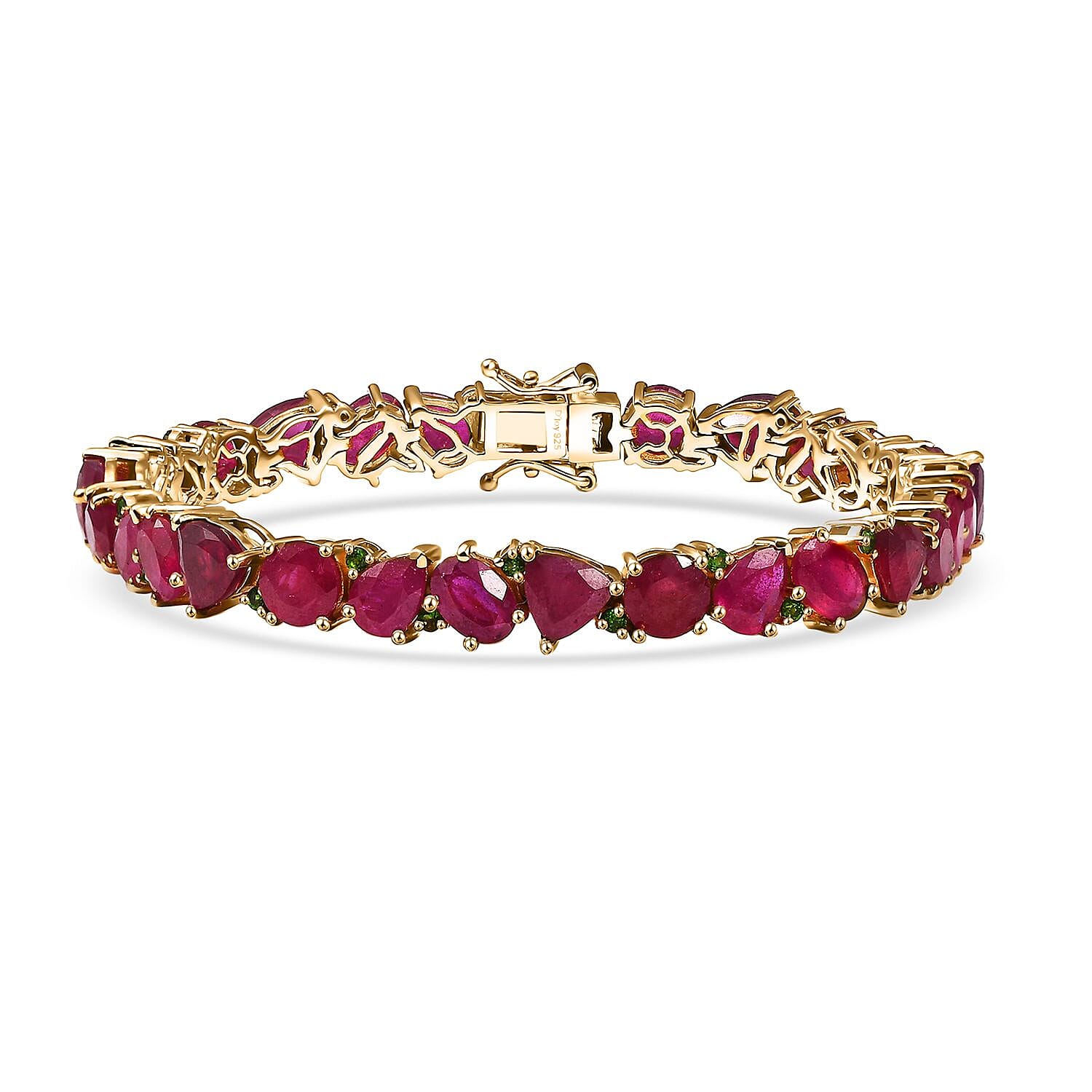 Niassa Ruby (FF) and Chrome Diopside 30.65 ctw Bracelet in 18K Vermeil Yellow Gold Over Sterling Silver (6.50 In) (Del. In 12-15 Days)
