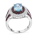 Epic Deal Cambodian Blue Zircon, Brown and White Zircon Ring in Rhodium Over Sterling Silver (Size 10.0) 4.80 ctw - Sticky add to cart bar