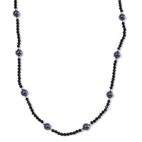 Peacock Color Shell Pearl and Thai Black Spinel 50.00 ctw Beaded Necklace in Silvertone 18-20 Inches