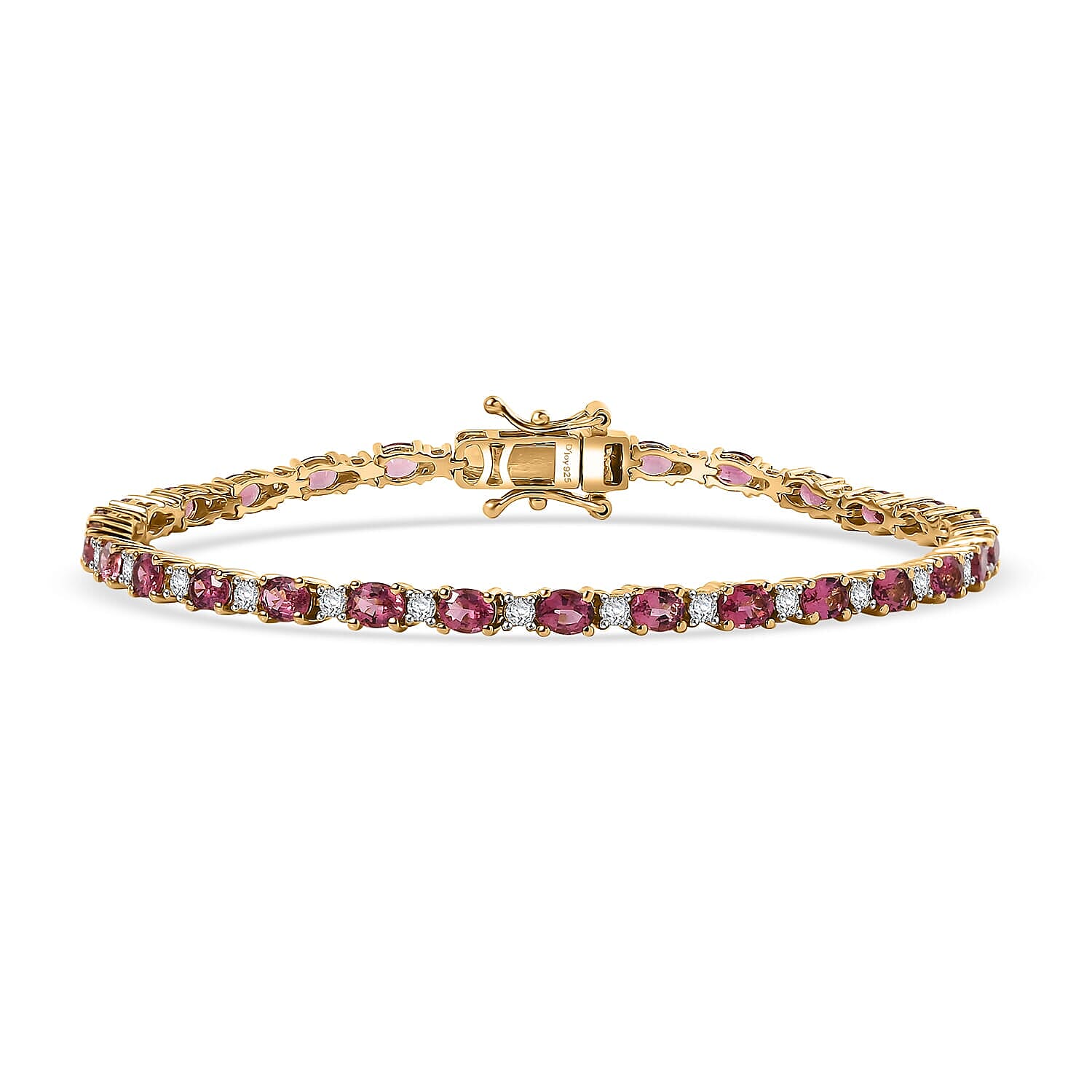 Premium Ouro Fino Rubellite and Moissanite 5.25 ctw Sunset Serenade Bracelet in 18K Vermeil Yellow Gold Over Sterling Silver (6.50 In)