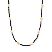Golden Shell Pearl and Thai Black Spinel 50.00 ctw Beaded Necklace in Goldtone 18-20 Inches