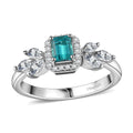 Lagoon Tourmaline ,  White Zircon  Main Stone With Side Stone Ring in Rhodium Overlay Sterling Silver 1.47 ctw - Sticky add to cart bar