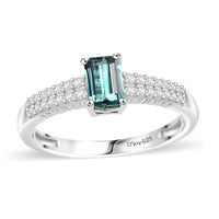 Premium Pirineu Lagoon Tourmaline and Moissanite 0.85 ctw Ring in Rhodium Over Sterling Silver (Size 7.0)