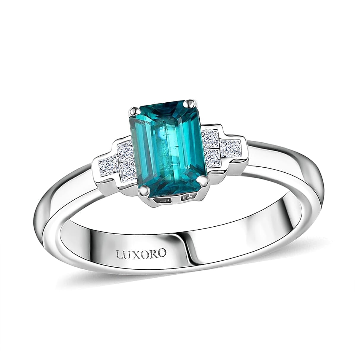 Epic Deal Luxoro 10K White Gold Premium Pirineu Lagoon Tourmaline, Diamond (I1) Ring (Size 7.0) 1.10 ctw