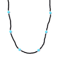 Sleeping Beauty Color Shell Pearl and Thai Black Spinel 77.00 ctw Beaded Endless Necklace in Silvertone 30 Inches