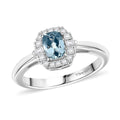 Premium Mangoro Aquamarine, White Zircon Ocean Serenity Ring in Rhodium Over Sterling Silver (Size 10.0) 0.70 ctw - Sticky add to cart bar