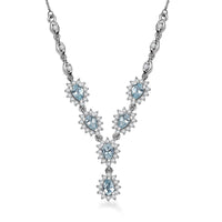 D'Joy Premium Mangoro Aquamarine and White Zircon 3.80 ctw Celestial Cascade Necklace in Rhodium Over Sterling Silver 18-20 Inches