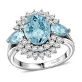 Premium Mangoro Aquamarine and White Zircon 4.60 ctw Glacier Bloom Ring in Rhodium Over Sterling Silver - Sticky add to cart bar