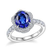 Lab Created Blue and White Sapphire 4.50 ctw Ring in Rhodium Over Sterling Silver (Size 7.0)