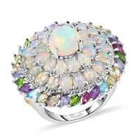 D'Joy Sleeping Beauty Turquoise, Multi Gemstone Ring in 18K Vermeil YG and Rhodium Over Sterling Silver (Size 10.0) 8.40 ctw