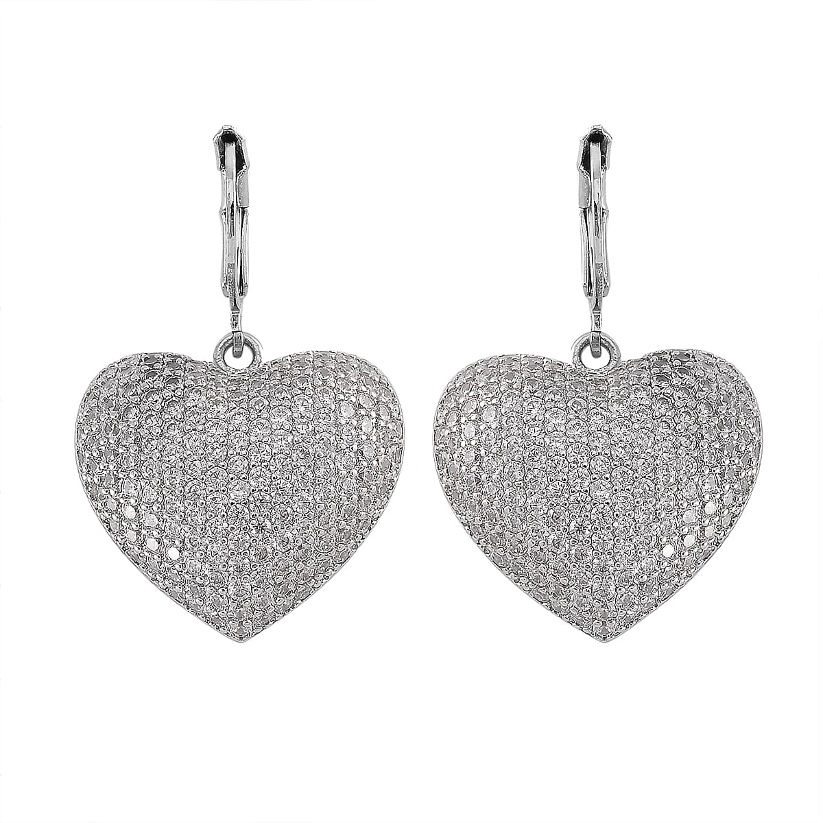 Simulated Diamond 240.00 ctw Heart Lever Back Earrings in Silvertone