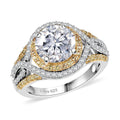 D'Joy 100 Facets Moissanite (Rnd 9mm), Yellow Sapphire Ring in Rhodium Over Sterling Silver (Size 10.0) 3.70 ctw - Sticky add to cart bar