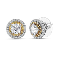 D'Joy 100 Facets Moissanite (Rnd 6mm), Yellow Sapphire Stud Earrings in Rhodium Over Sterling Silver 2.55 ctw