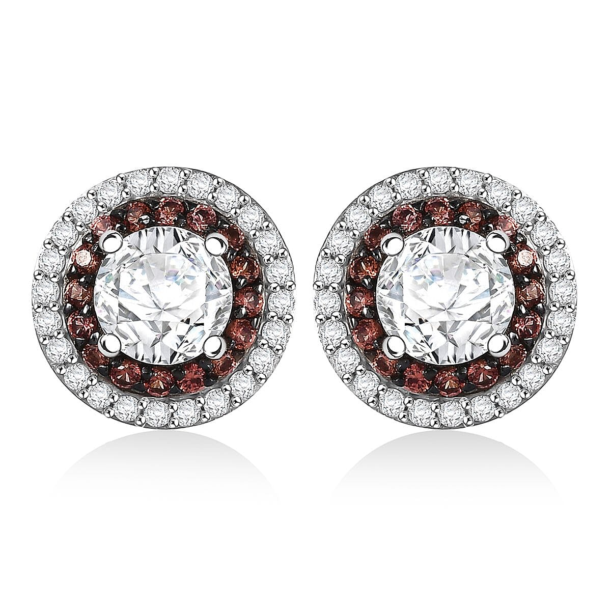 D'Joy 100 Facets Moissanite (Rnd 6mm), Yellow Sapphire Stud Earrings in Rhodium Over Sterling Silver 2.55 ctw