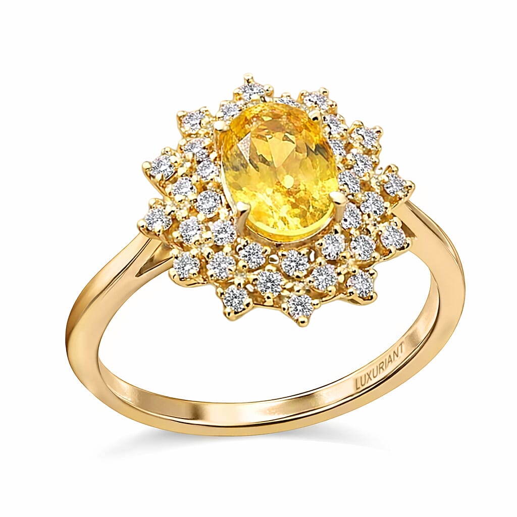 10K Yellow Gold AAA Madagascar Yellow Sapphire, Luxuriant Lab Grown Diamond (SI) Snowflake Ring (Size 10.0) 2.15 ctw