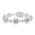 Premium Cambodian Blue Zircon, White Zircon Sunburst Bracelet in Rhodium Over Sterling Silver (6.50 In) 18.50 ctw - Sticky add to cart bar