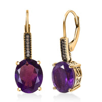 D'Joy Premium African Amethyst, Natural Champagne Diamond Lever Back Earrings in 18K Vermeil YG Over Sterling Silver 6.75 ctw