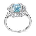 Premium Cambodian Blue Zircon, White Zircon Art Deco Ocean Ring in Rhodium Over Sterling Silver (Size 10.0) 4.30 ctw - Sticky add to cart bar