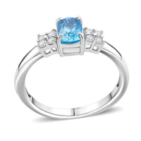 Premium Cambodian Blue Zircon, Moissanite Promise Ring in Rhodium Over Sterling Silver (Size 10.0) 1.70 ctw