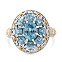 Premium Cambodian Blue Zircon and White Zircon 5.00 ctw Ring in Vermeil YG and Rhodium Over Sterling Silver (Size 7.0)