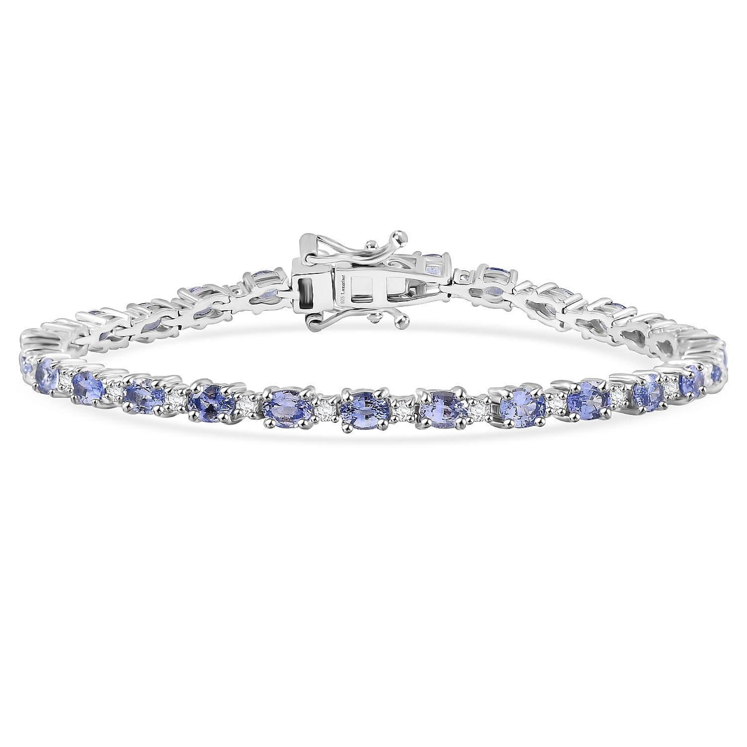Ceylon Blue Sapphire and Luxuriant Lab Grown Diamond 7.00 ctw Bracelet in Rhodium Over Sterling Silver (6.50 In)