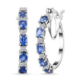Ceylon Blue Sapphire, Luxuriant Lab Grown Diamond Hoop Earrings in Rhodium Over Sterling Silver 2.65 ctw - Sticky add to cart bar