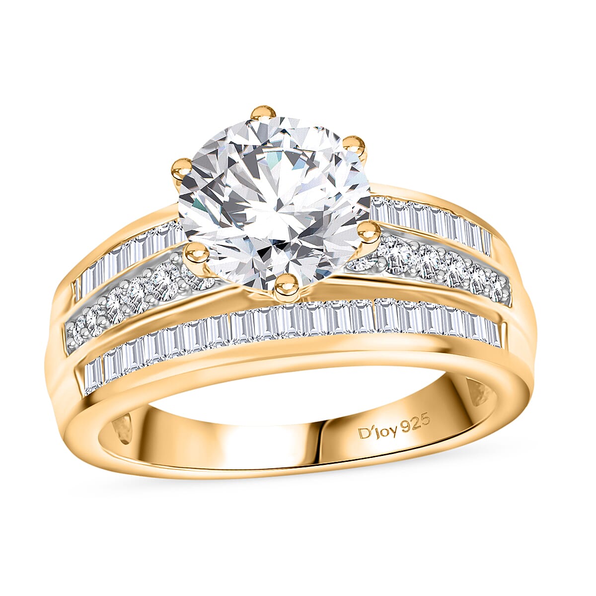 Moissanite (Rnd 8mm) Ring in 18K Vermeil YG Over Sterling Silver (Size 10.0) 3.60 ctw
