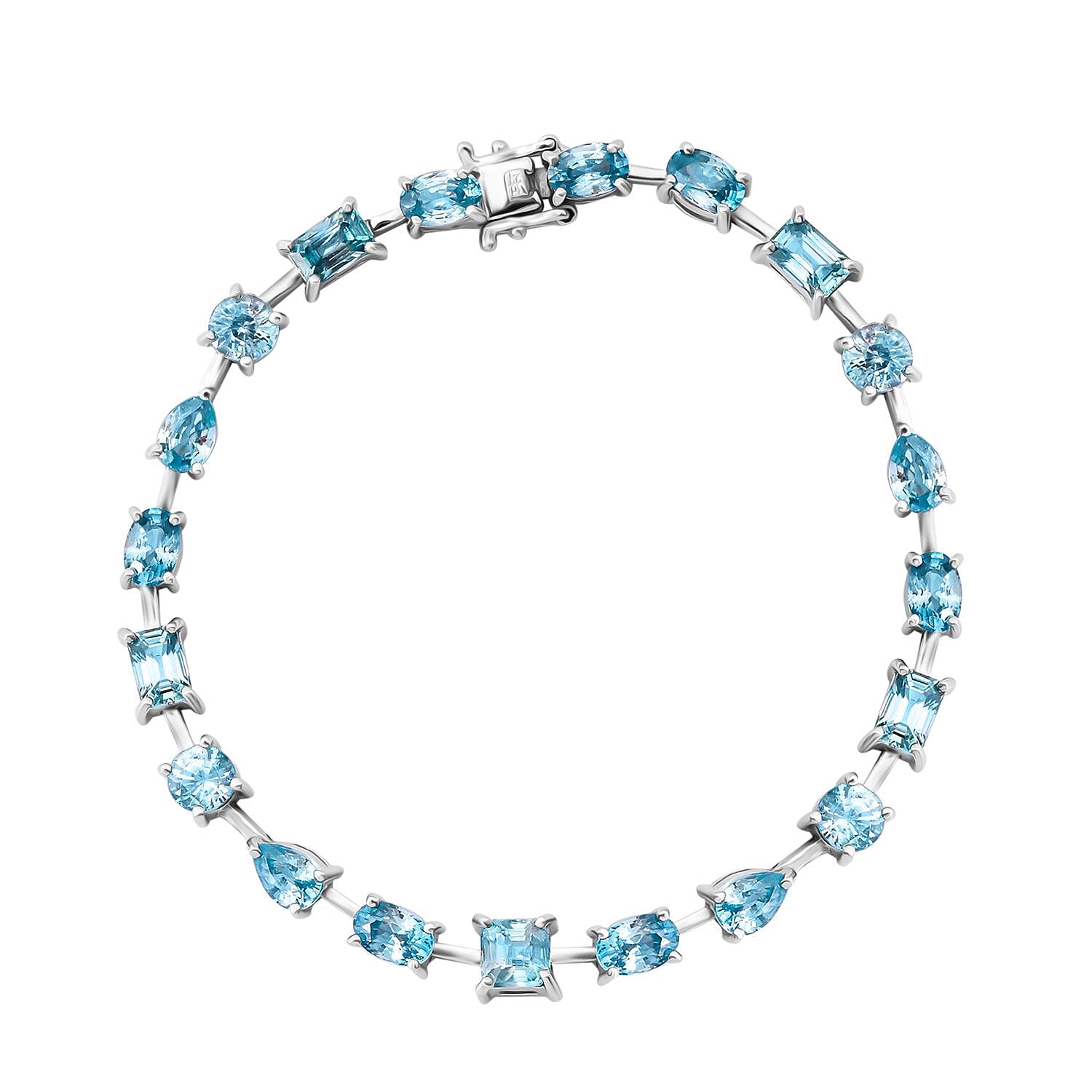 Premium Cambodian Blue Zircon Bracelet in Rhodium Over Sterling Silver (7.25 In) 15.50 ctw