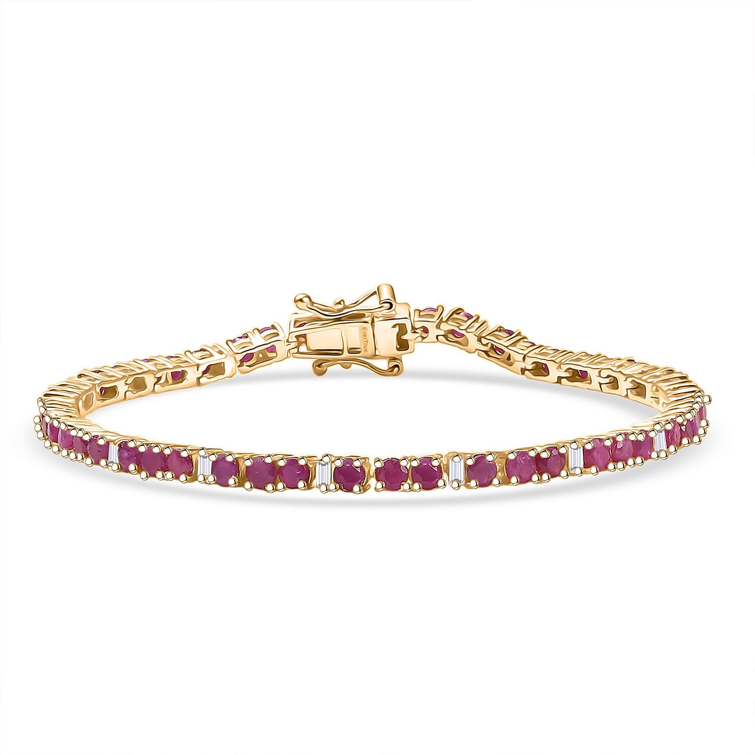 EverTrue Niassa Ruby (FF) and Moissanite 6.80 ctw Bracelet in 18K YG Plated (7.25 In)