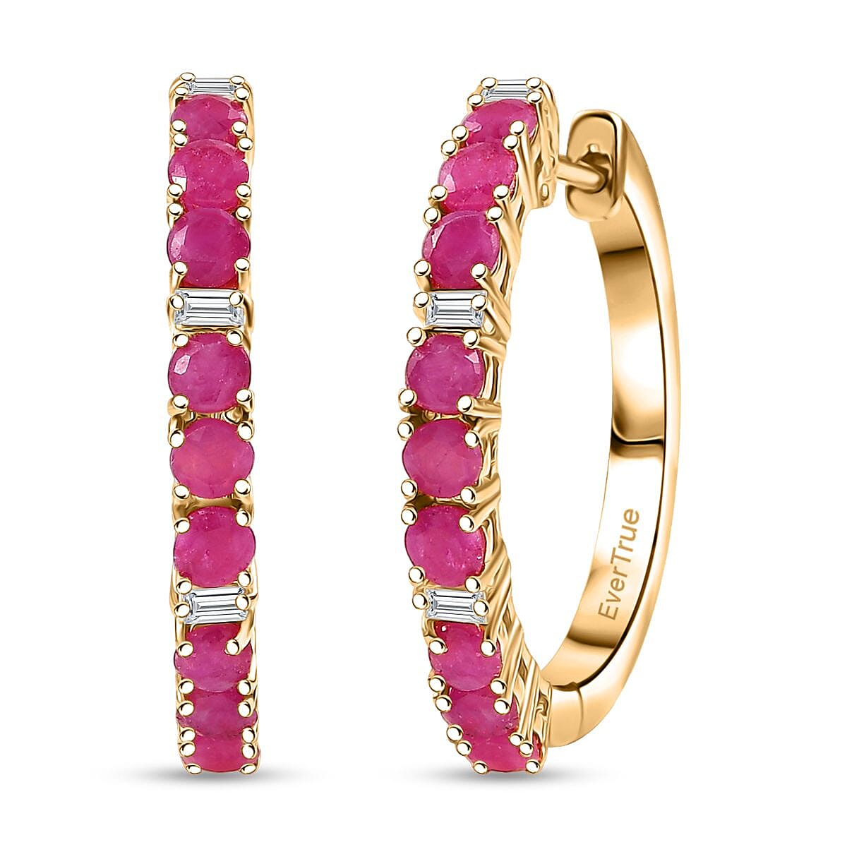 TLV EverTrue Niassa Ruby (FF), Moissanite Hoop Earrings in 18K YG Plated 2.50 ctw