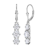 One Time Only Moissanite (Rnd 6mm) Lever Back Earrings in Rhodium Over Sterling Silver 3.35 ctw