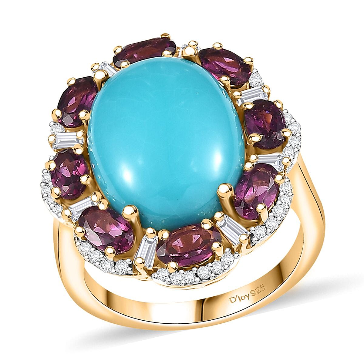 Sleeping Beauty Turquoise, Multi Gemstone Ring in 18K Vermeil YG Over Sterling Silver (Size 10.0) 10.40 ctw