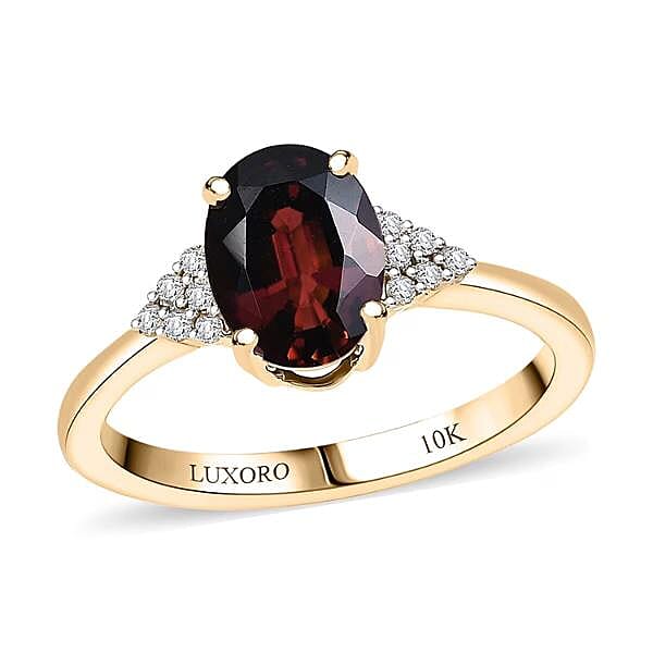 Luxoro AAA Ouro Fino Rubellite and G-H I2 Diamond 2.05 ctw Ember Kiss Ring in 10K Yellow Gold (Size 6.0)