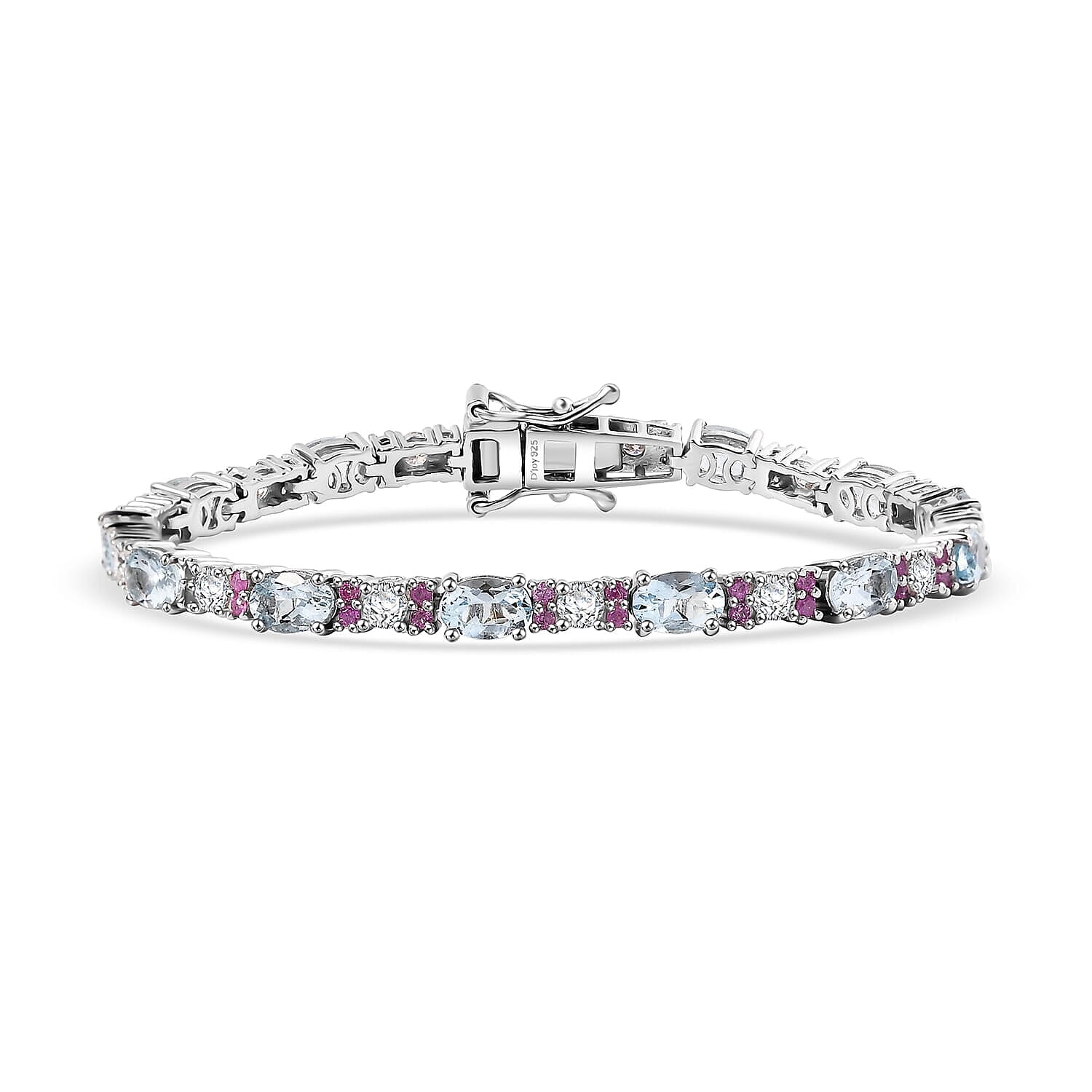 Premium Mangoro Aquamarine and Multi Gemstone 7.80 ctw Celestial Serenade Bracelet in Rhodium Over Sterling Silver (7.25 In)