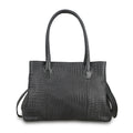 Black Genuine Leather Croco Embossed Shoulder Bag with Adjustable Shoulder Strap - Sticky add to cart bar