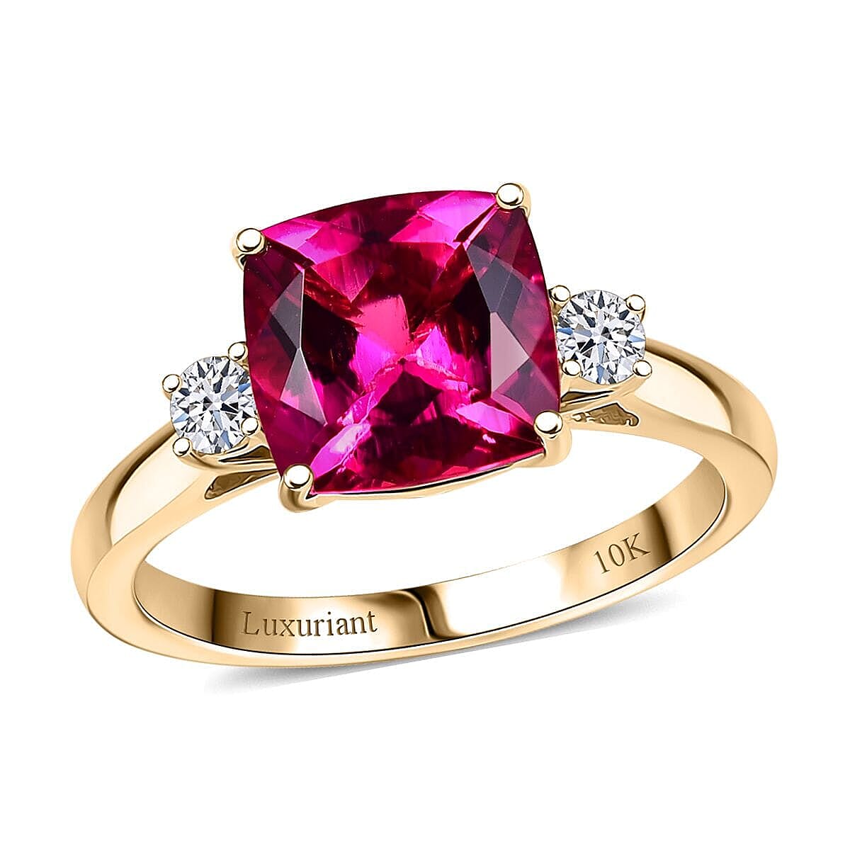 Certified & Appraised AAA Luxuriant Bixbite (LG) and Lab Grown Diamond E-F VS 3.09 ctw Ring in 10K Yellow Gold