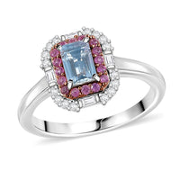Premium Mangoro Aquamarine and Multi Gemstone 1.00 ctw Ocean Serenade Ring in 18K Vermeil RG and Rhodium Over Sterling Silver