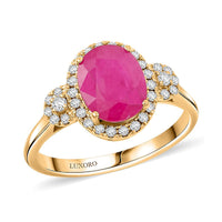 Certified & Appraised Luxoro 14K Yellow Gold AAA Royal Ruby, Diamond (I2) (0.28 cts) Ring (Size 10.0) 2.50 ctw
