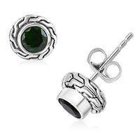 Bali Legacy Chrome Diopside 1.70 ctw Tulang Naga Texture Stud Earrings in Sterling Silver