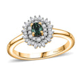Premium Pirineu Lagoon Tourmaline, Diamond (0.20 cts) Sunburst Ring in 18K Vermeil YG Over Sterling Silver (Size 10.0) 0.40 ctw - Sticky add to cart bar