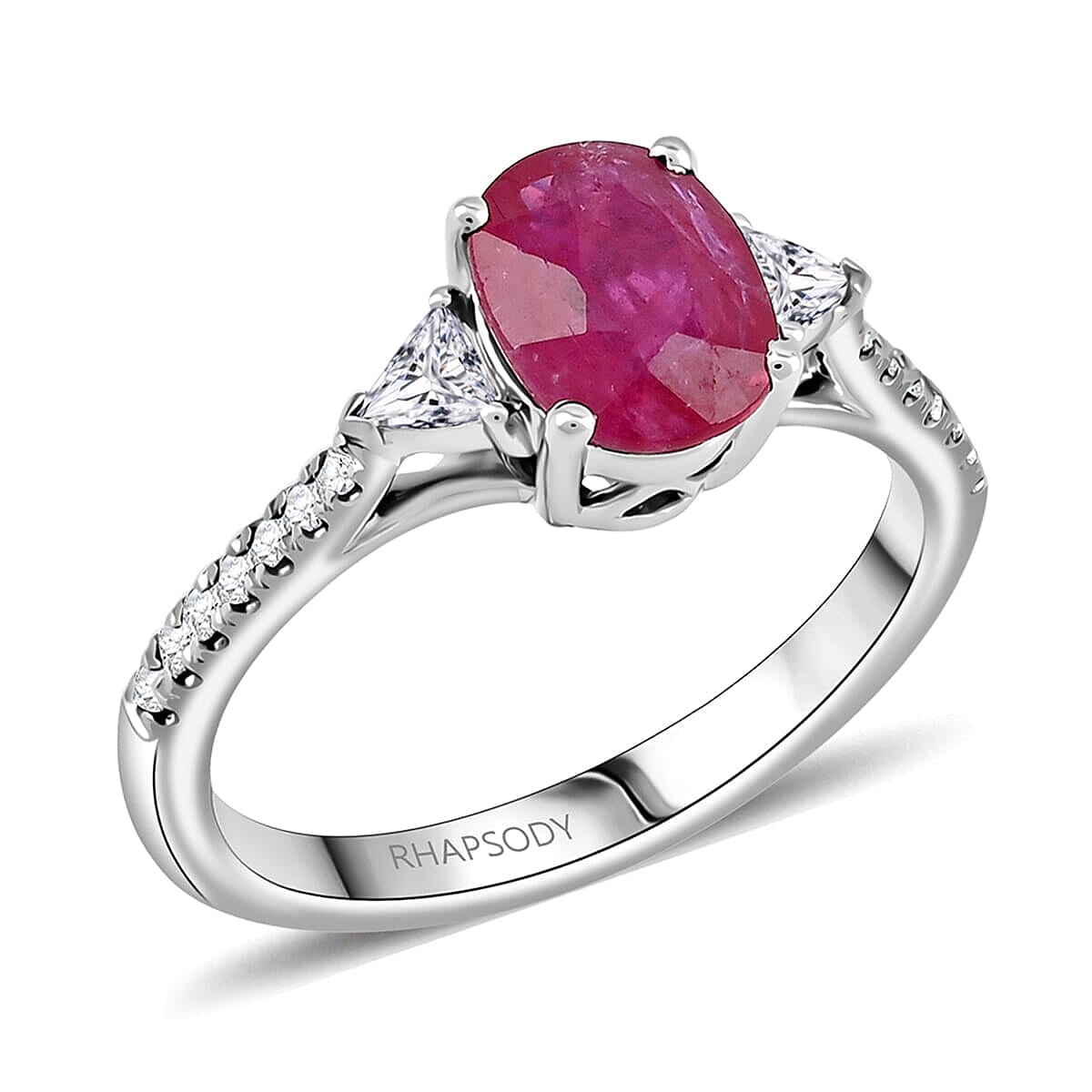 Rhapsody 950 Platinum AAAA Royal Ruby, Diamond (E-F, VS) (0.27 cts) Ring (Size 10.0) (5.36 g) 1.70 ctw