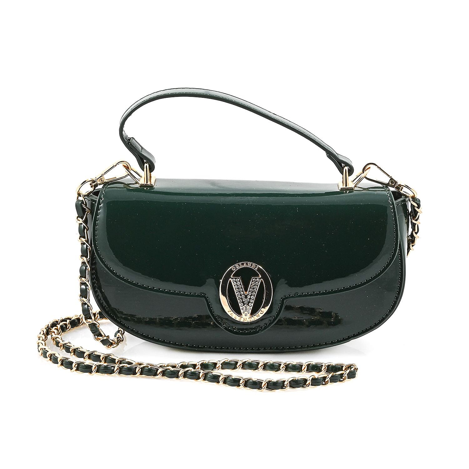 Valentino Orlandi Green Top Handle Patent Leather Crossbody Bag