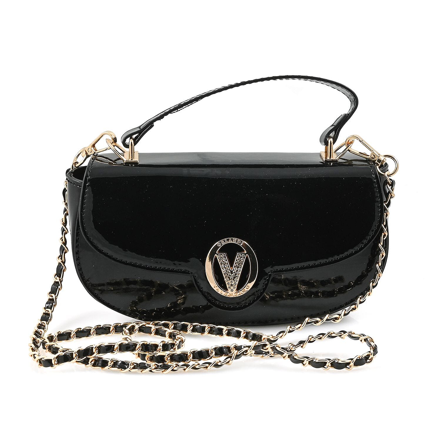 Valentino Orlandi Black Top Handle Patent Vegan Leather Crossbody Bag