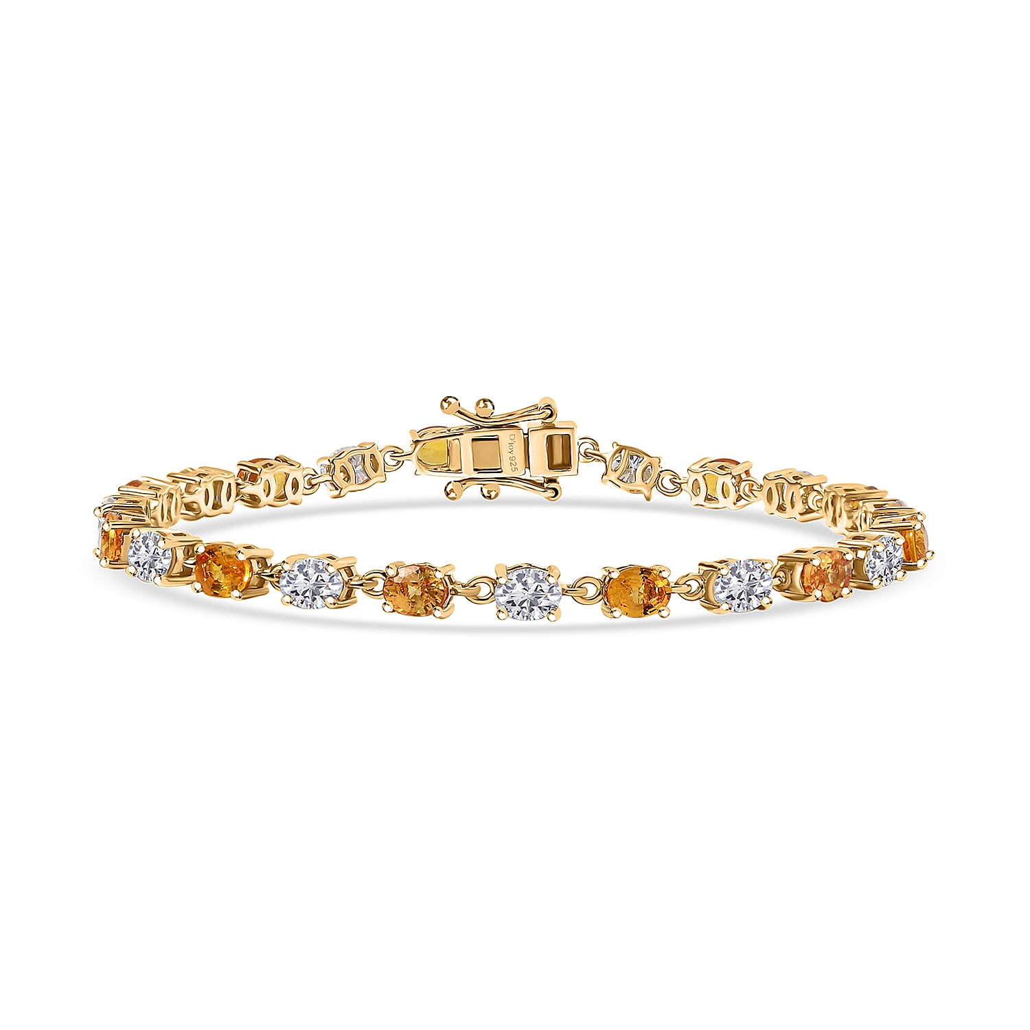 Premium Madagascar Yellow Sapphire and Moissanite 8.00 ctw Bracelet in 18K Vermeil Yellow Gold Over Sterling Silver (6.50 In) (Del. in 8-10 Days)