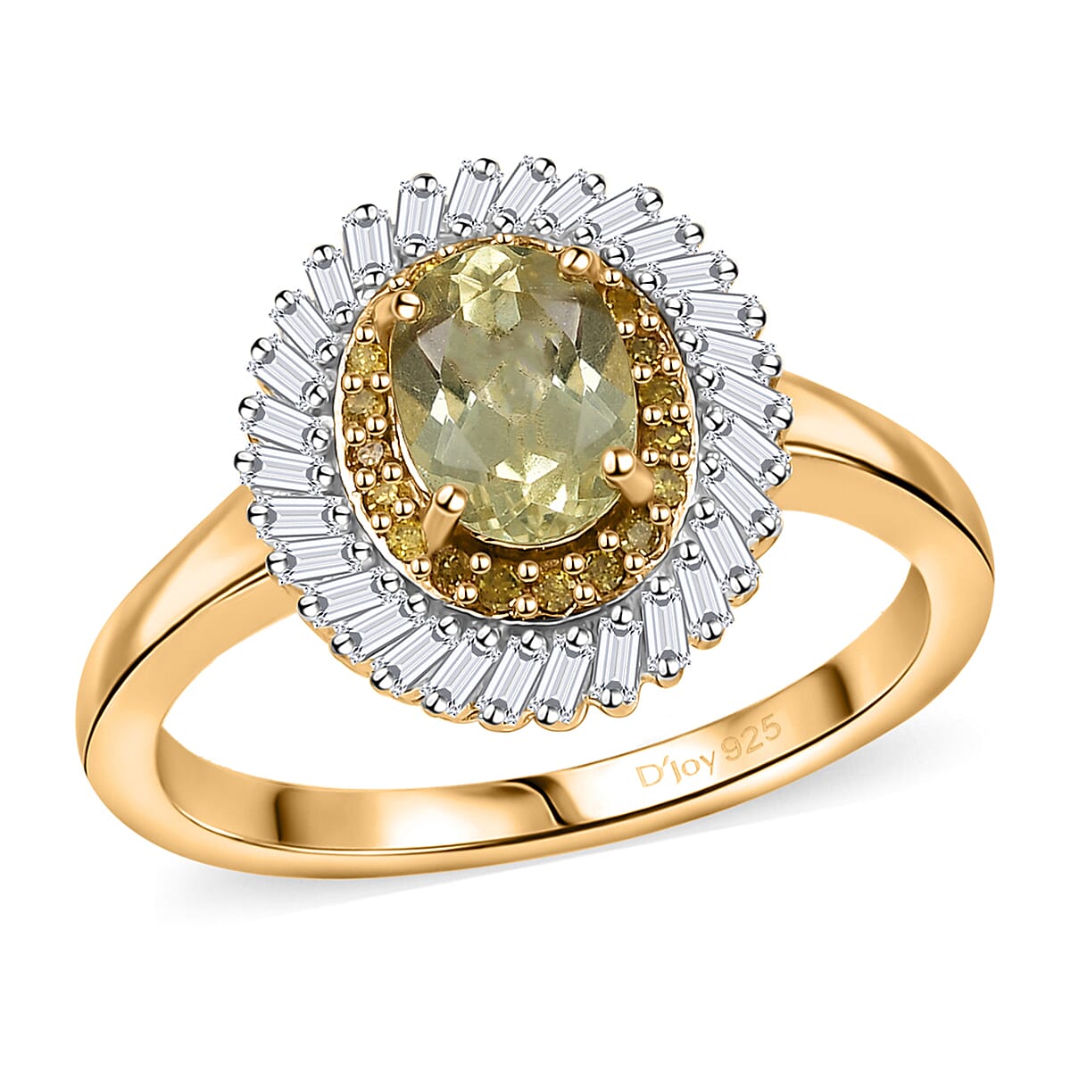 Premium Yellow Apatite, Natural Yellow and White Diamond (0.30 cts) Ring in 18K Vermeil YG Over Sterling Silver (Size 10.0) 1.20 ctw