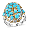 Sleeping Beauty Turquoise 4.15 ctw Ornate Tree Ring in 18K Vermeil YG and Rhodium Over Sterling Silver (Size 10.0) - Sticky add to cart bar